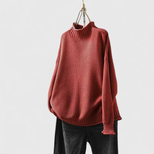 Comfortable Chunky Knit Sweater for Women with High Neck Long Sleeve Relaxed Oversized Style