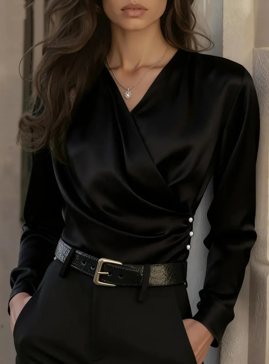 Colette Elegant Draped Satin Blouse