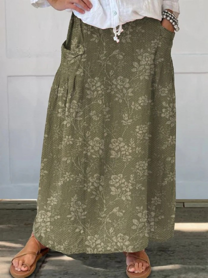 Princess | Vintage Floral Elastic waistband Pocket Skirt