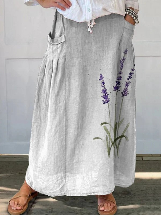 Effortless White Floral Maxi Skirt for Women with High Waist Drawstring A Line Flowing Casual Style