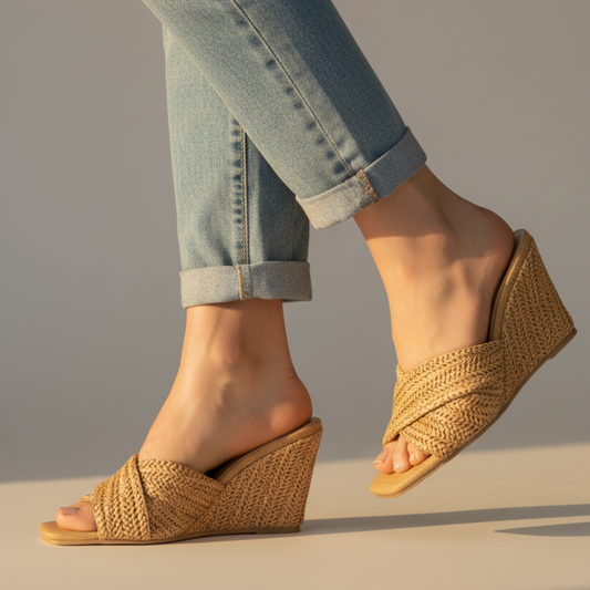 Effortless Woven Wedge Sandal for Women with Crisscross Straps Open Toe Platform Style