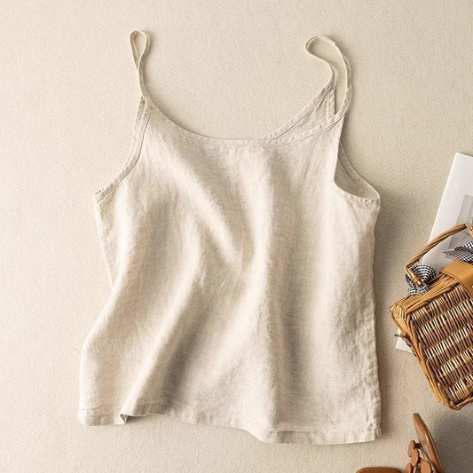 Effortless Linen Tank Top for Women with Scoop Neck Sleeveless Side Slit Relaxed Casual Style