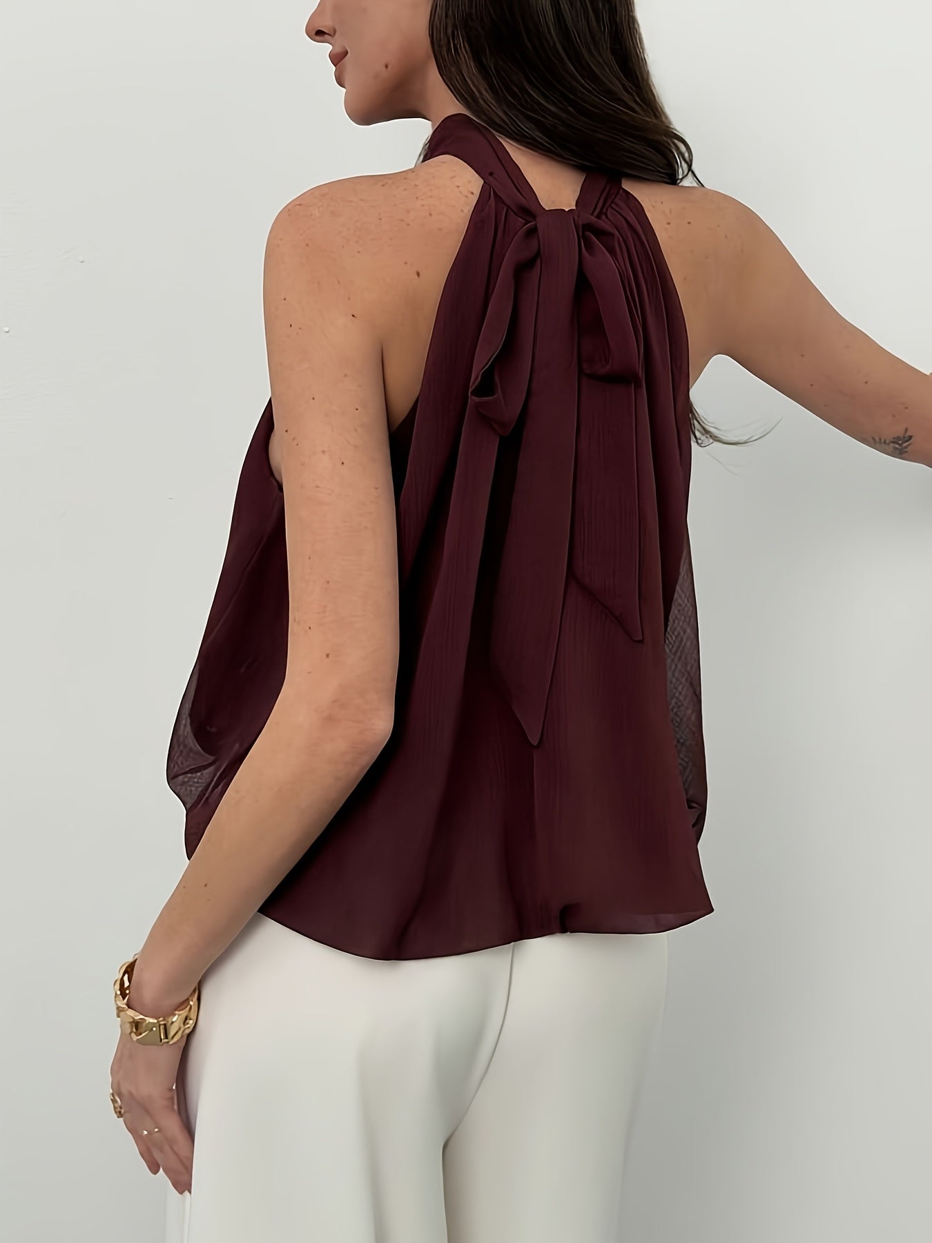 Women'S Elegant Fashion Solid Color Bow Tie Halter Top