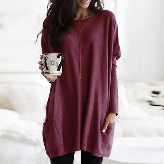 Comfortable Knit Tunic for Women with Crew Neck Long Sleeve Relaxed Oversized Casual Style