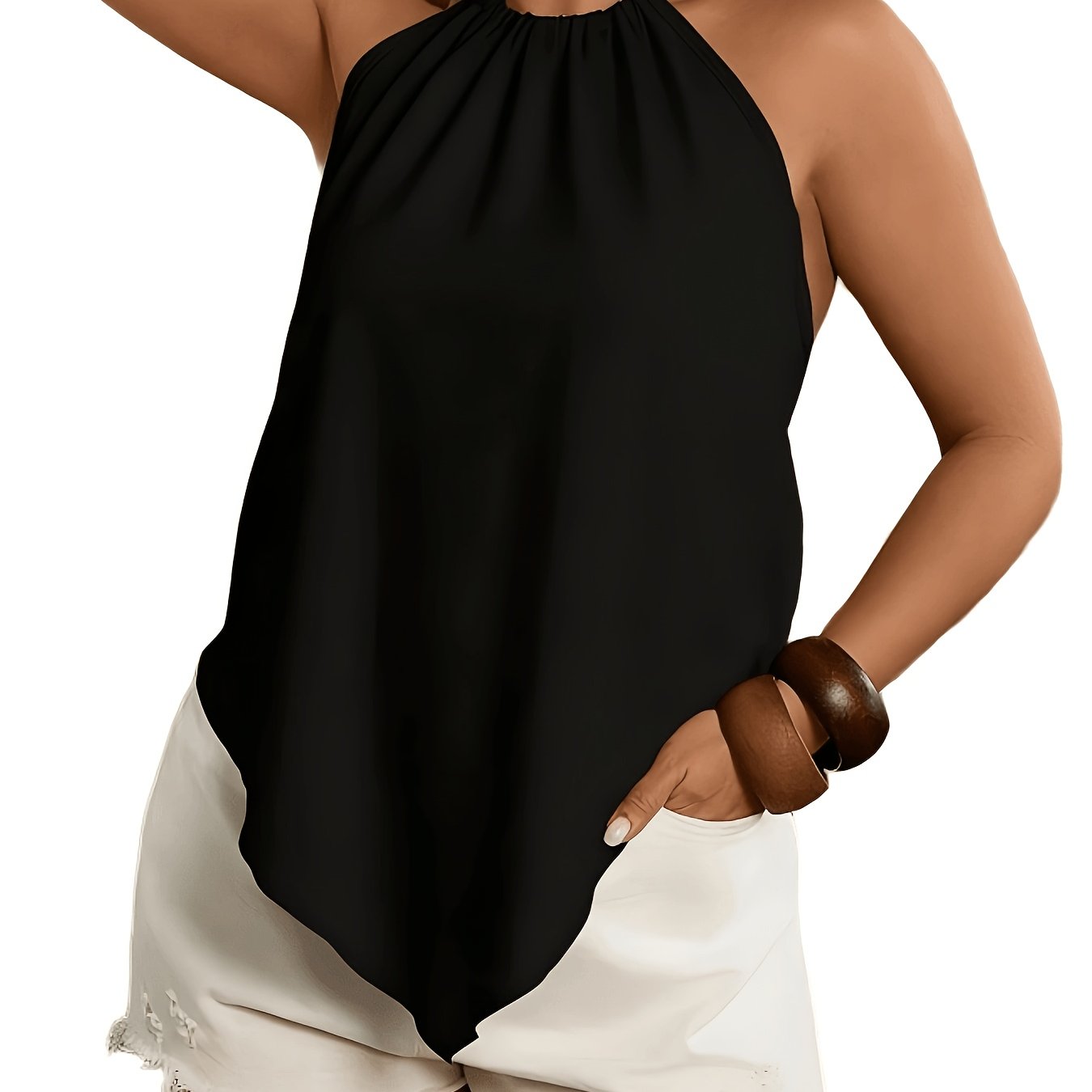 Women'S Fashion Asymmetrical Hem Tie-Neck Sleeveless Blouse, Suitable for Spring And Summer Wear
