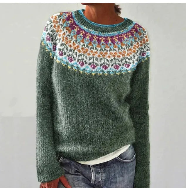 Women's Sweater | Wide Neckline and Patterned