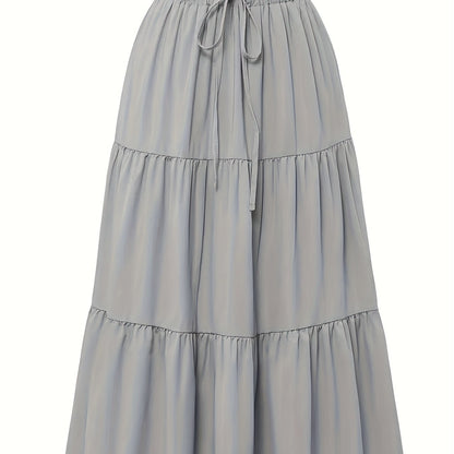 Women's Olive Green Pleated Midi Skirt - Lightweight Adjustable Drawstring Waist, Hand Washable Spring/Summer Elegant Solid Color Skirt for Casual & Formal Outfits, Casual Attire, Nontransparent Fabric, Spring Fashion, Classic Style, Breathable Material,