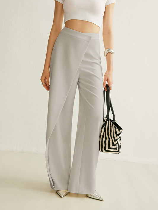 Effortless Wide Leg Pant for Women with High Waist Faux Wrap Flowing Relaxed Style