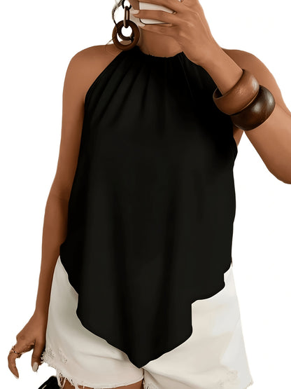 Women'S Fashion Asymmetrical Hem Tie-Neck Sleeveless Blouse, Suitable for Spring And Summer Wear