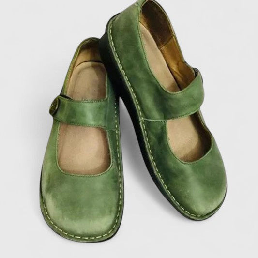 Comfortable Leather Mary Jane Flats for Women with Round Toe Strap Buckle Casual Style