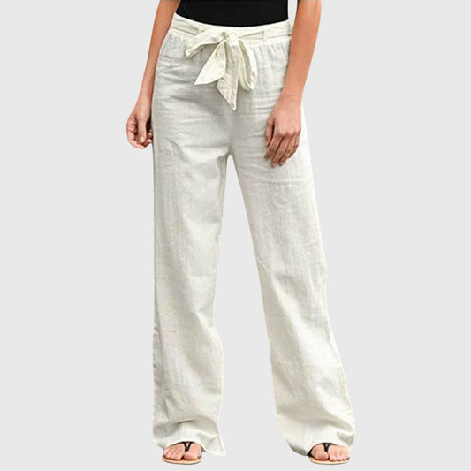 Effortless Linen Wide Leg Pants for Women with High Waist Drawstring Tie Relaxed Flowing Style