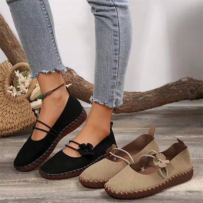 Comfortable Mary Jane Shoes for Women with Double Strap Buckle Detail Soft Sole Flat Style