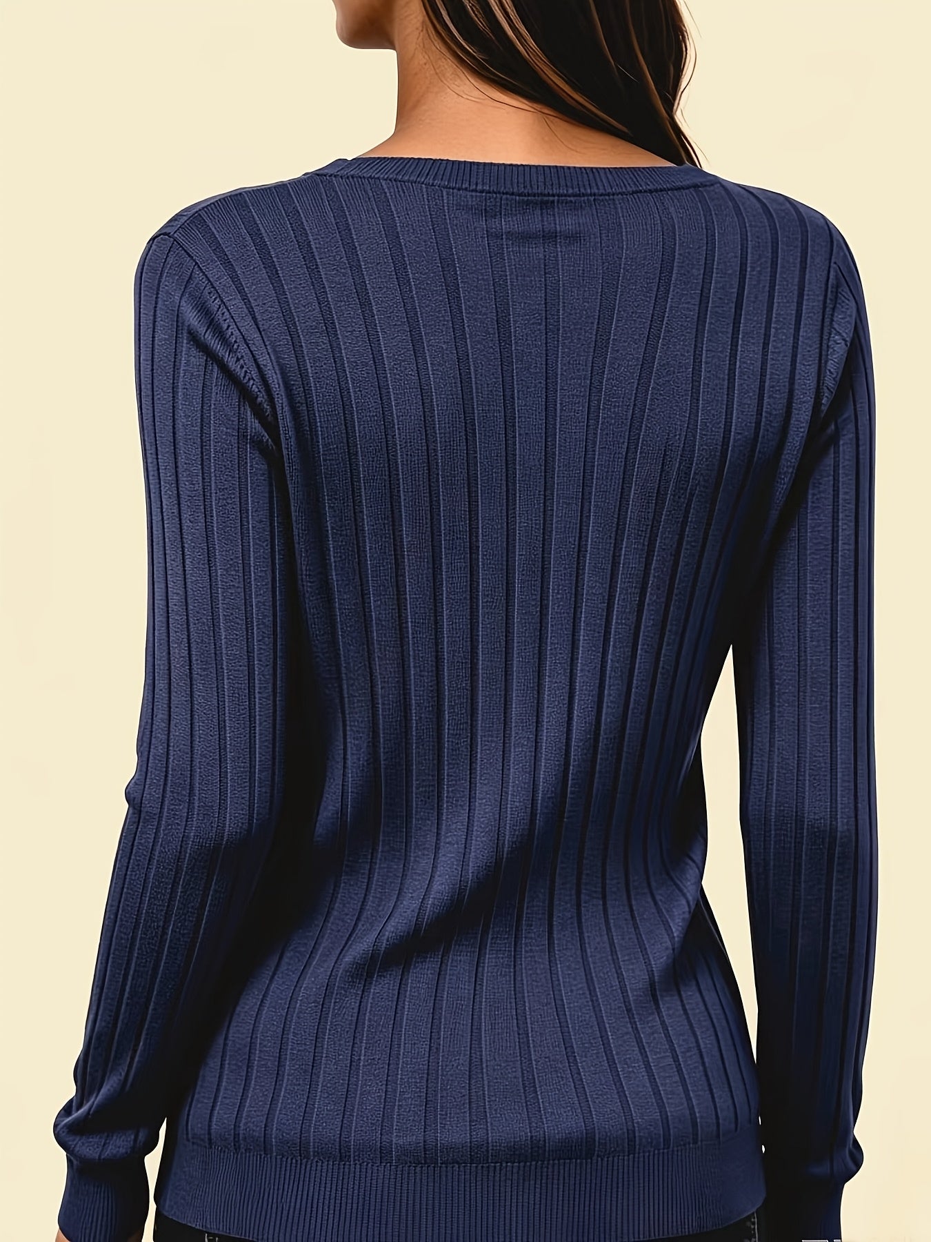 Autumn And Winter Solid Color Loose Women'S V-Neck Long Sleeve Ribbed Brushed T-Shirt Top