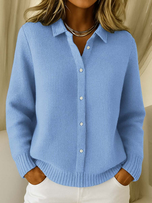 Comfortable Waffle Knit Cardigan Sweater for Women with Collar Long Sleeve Button Front Relaxed Oversized Style
