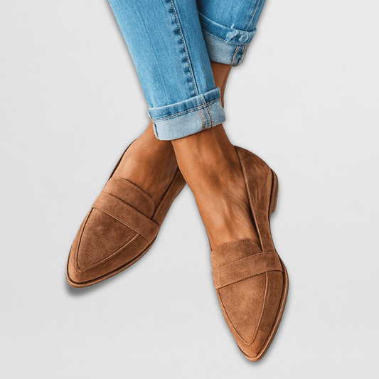 Effortless Suede Pointed Toe Loafer for Women with Penny Strap Slip On Flat Casual Style