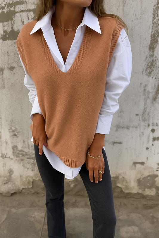 Comfortable Knit Sweater Vest for Women with V Neck Sleeveless Oversized Relaxed Style