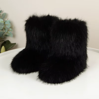 Comfortable Winter Shoes Women with Faux Fur Shaft Pull On Flat Sole Fluffy Boot Style