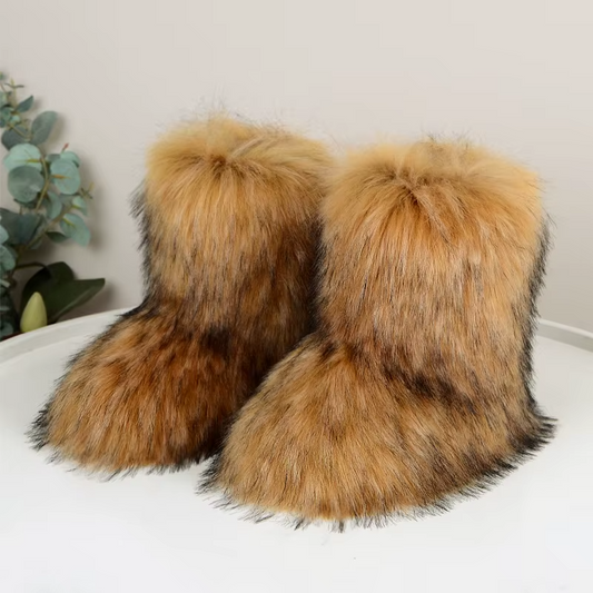 Effortless Faux Fur Snow Boot for Women with Fluffy Shaggy Pull On Winter Style