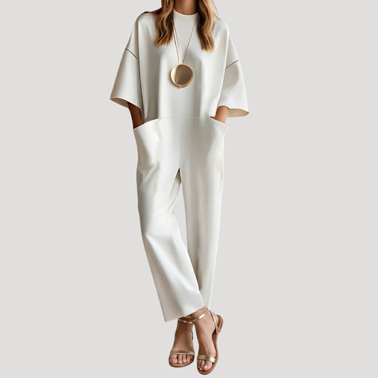 Effortless Oversized Jumpsuit for Women with Mock Neck Half Sleeve Wide Leg Relaxed Style