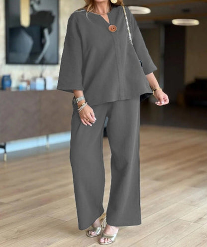 Linnea | Women's 3/4 Sleeve Tunic Wide Leg Pants Set