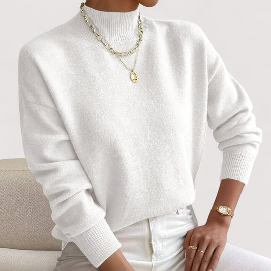 Comfortable Ribbed Knit Sweater for Women with Mock Neck Long Sleeve Relaxed Oversized Style