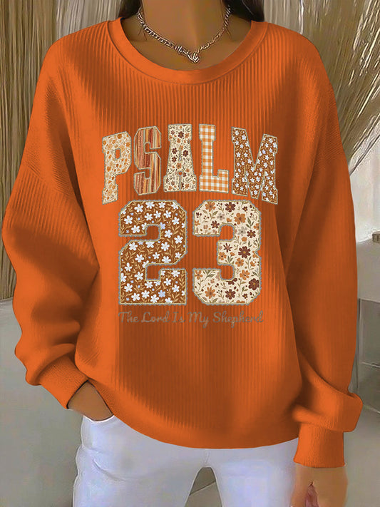 Comfortable Orange Graphic Sweatshirt for Women with Crew Neck Long Sleeve Ribbed Oversized Style