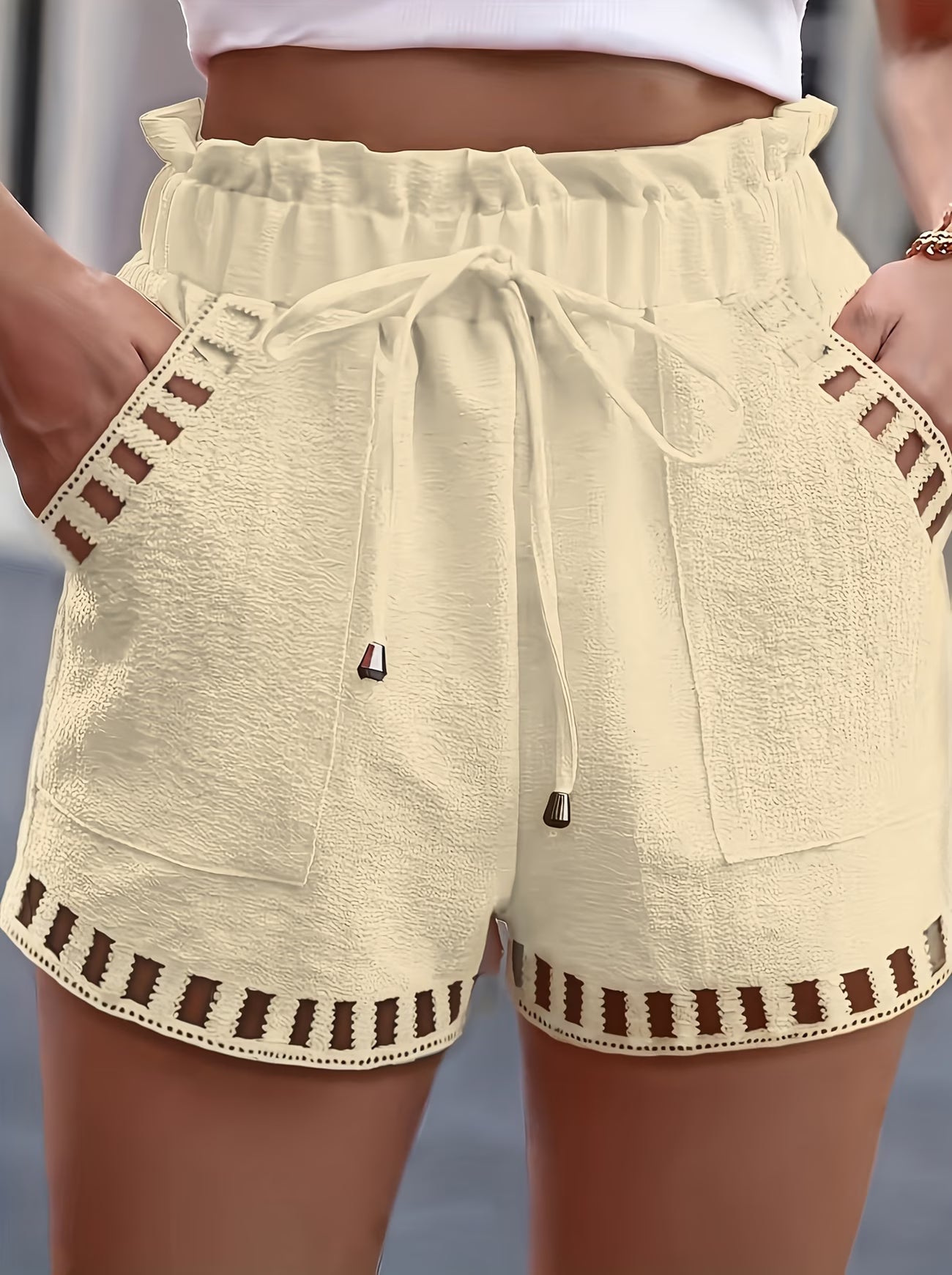 Vanya | Women's High Waist Lace Trim Drawstring Shorts