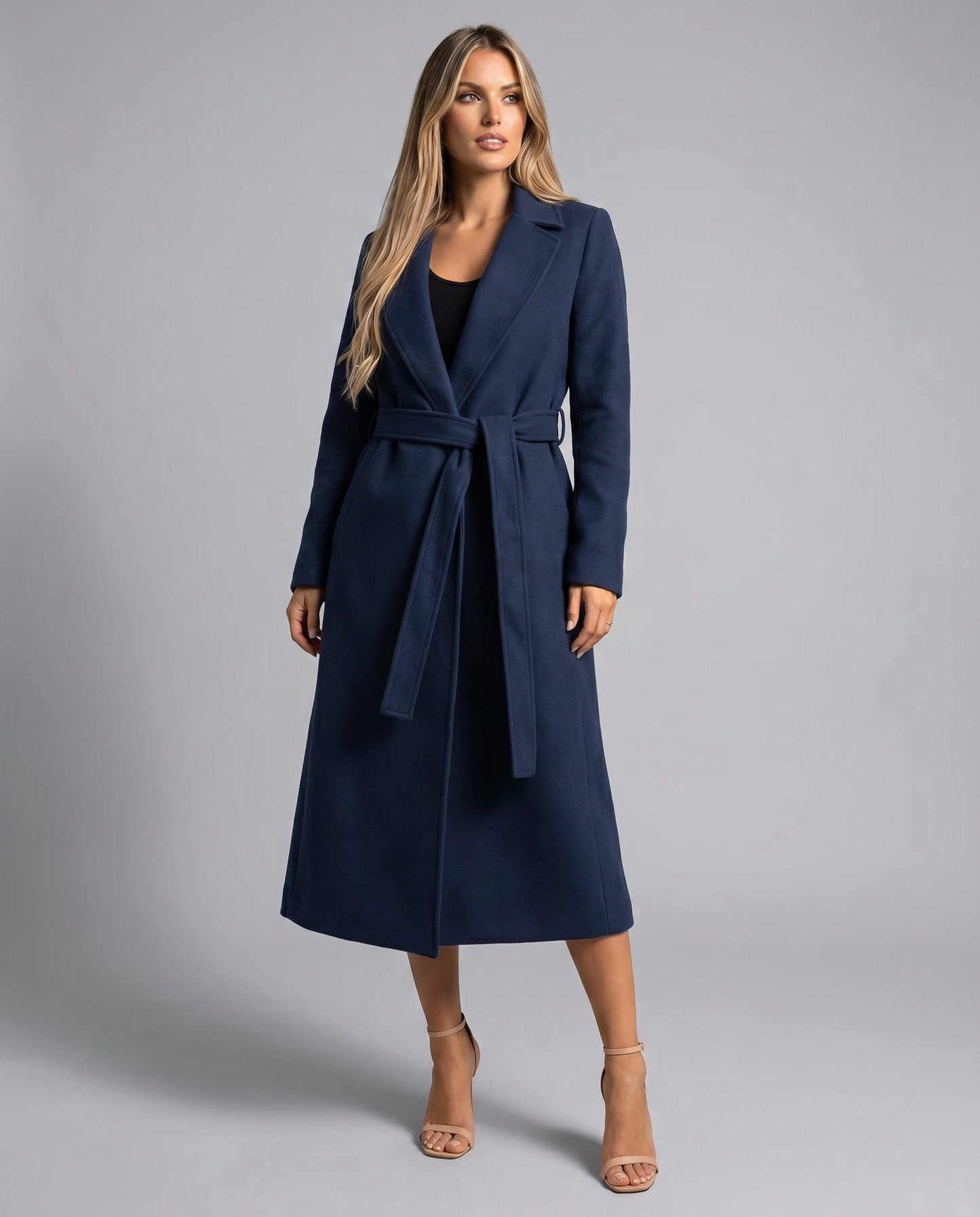 Luna | Women's Belted Wool-Blend Long Lapel Trench Coat