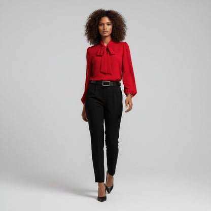 Penelope | Women's Relaxed-Fit Bow-Tie Neck Long-Sleeve Blouse