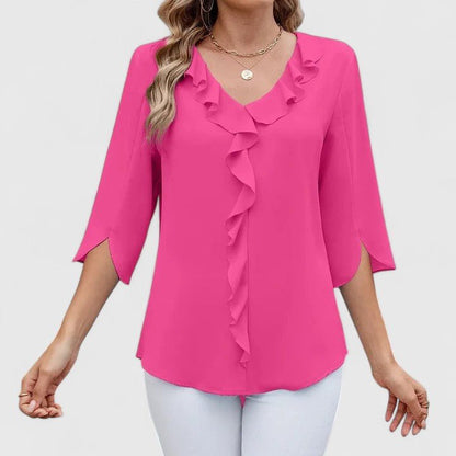 Charlotte | Women's Ruffle V-Neck Half-Sleeve Chiffon Blouse
